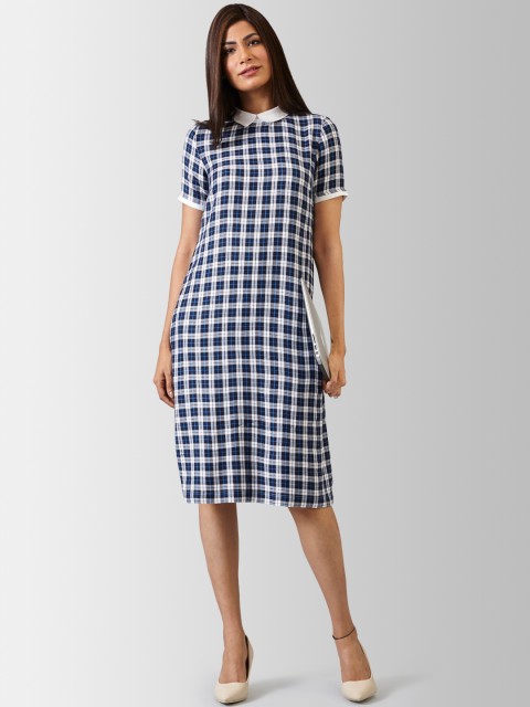 

FableStreet Women Checked Navy Blue A-Line Dress