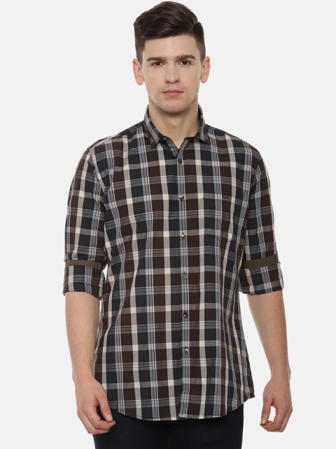 

Van Heusen Sport Men Brown & Off-White Slim Fit Checked Casual Shirt