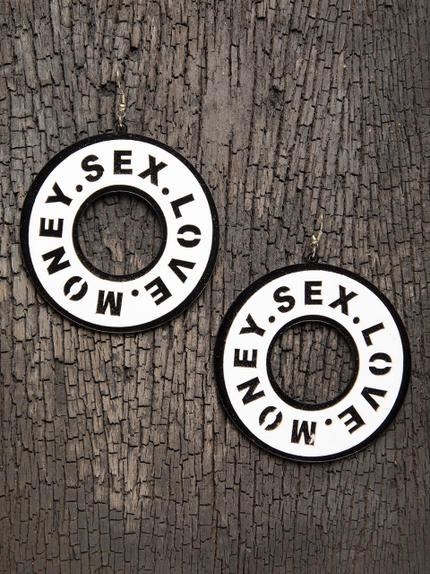 

DIVA WALK Black & Silver-Toned Circular Drop Earrings