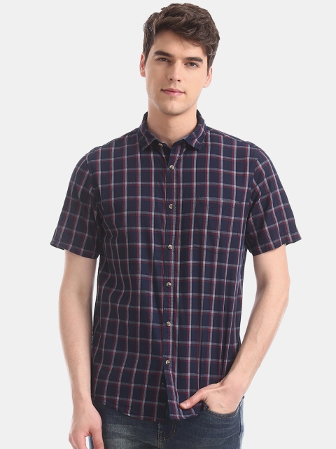 

Ruggers Men Blue Regular Fit Checked Casual Shirt