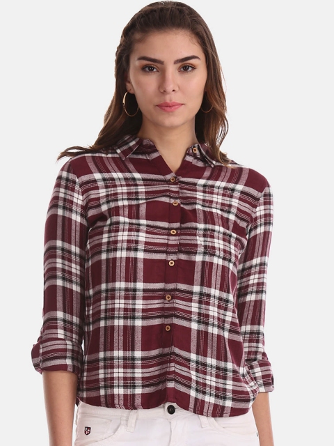 

Flying Machine Women Maroon & Grey Regular Fit Checked Twill Casual Shirt