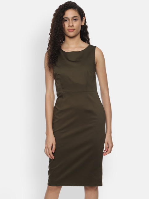 

Van Heusen Woman Olive Green Solid Sheath Dress