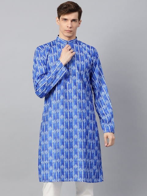

SOJANYA Men Blue & White Printed Straight Kurta