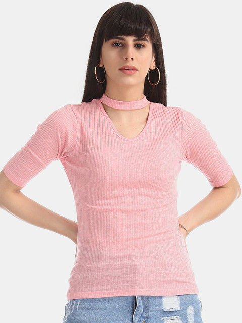 

ELLE Women Pink Self Design Top