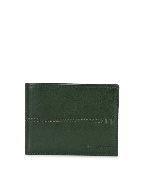 

Calvadoss Men Green & Navy Blue Textured Leather Two Fold Wallet