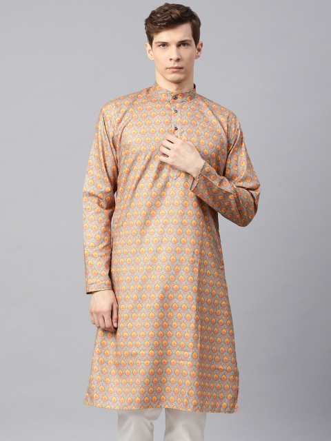 

SOJANYA Men Orange & Beige Printed Straight Kurta