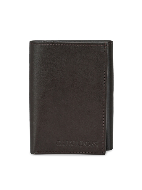 

Calvadoss Men Coffee Brown Solid Leather Three Fold Wallet