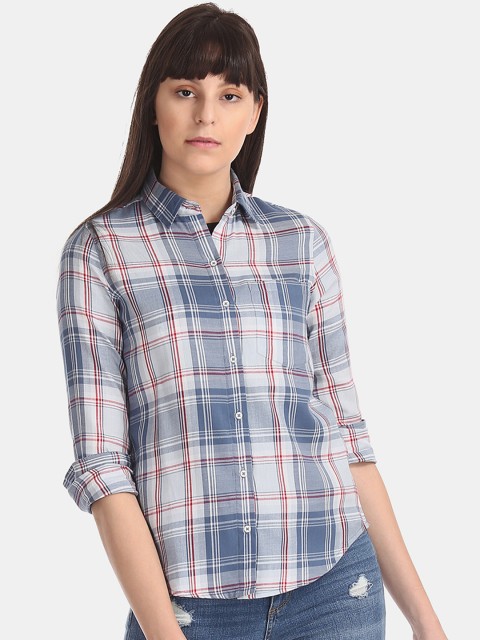 

Aeropostale Women Blue & Red Regular Fit Checked Casual Shirt