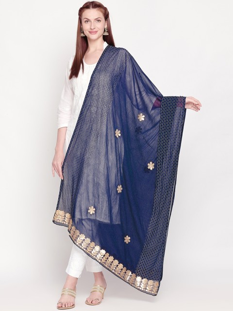 

Dupatta Bazaar Navy Blue & Gold-Toned Gota Patti Embroidered Chiffon Dupatta