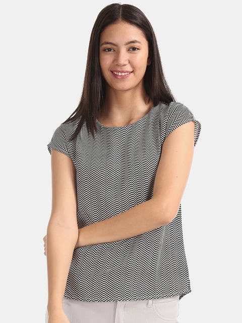 

ELLE Women White & Black Printed Top