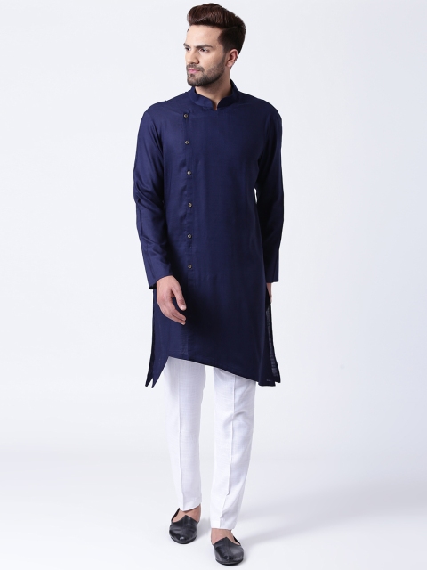 

I Know Men Navy Blue & White Solid Kurta with Pyjamas