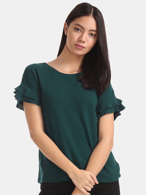 

Elle Women Green Solid Bell Sleeve Top