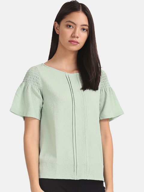 

Elle Women Green Solid Smocked Top