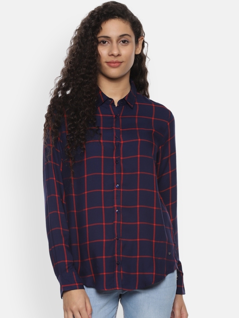 

Allen Solly Woman Navy Blue & Red Regular Fit Checked Casual Shirt