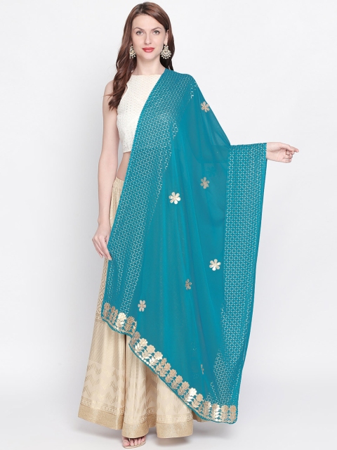 

Dupatta Bazaar Teal Blue Embroidered Chiffon Dupatta