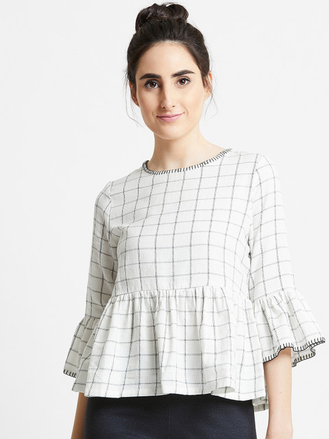 

COVER STORY Women White Checked Peplum Top