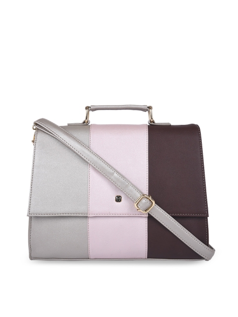 HORRA Women Pink & Grey Colourblocked Handheld Bag