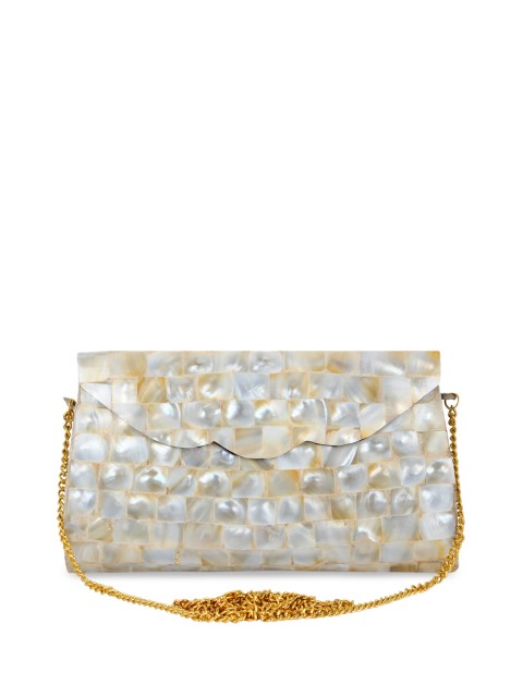 

Anekaant White & Beige Textured Marvelous Marble Envelope Clutch