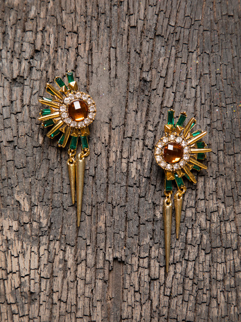 

DIVA WALK Gold-Toned & Red Contemporary Drop Earrings