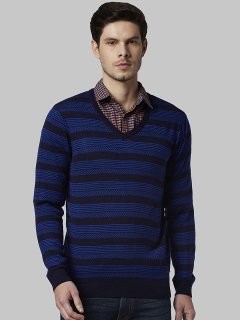 

Park Avenue Men Blue Striped Sweater