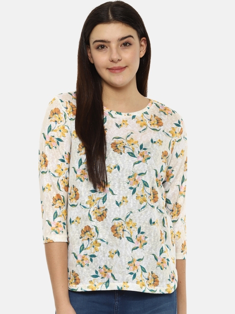 

Allen Solly Woman Women Off-White & Yellow Floral Printed Top