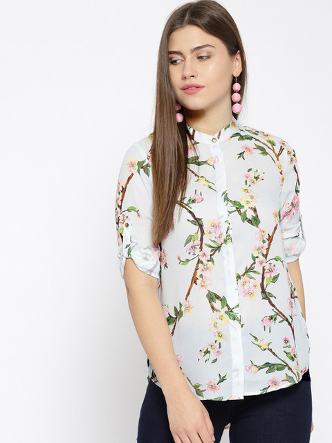 

Xpose Women White Comfort Regular Fit Printed Casual Shirt