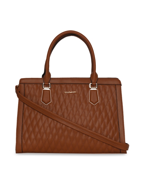 

David Jones Tan Brown Solid Quilted Handheld Bag
