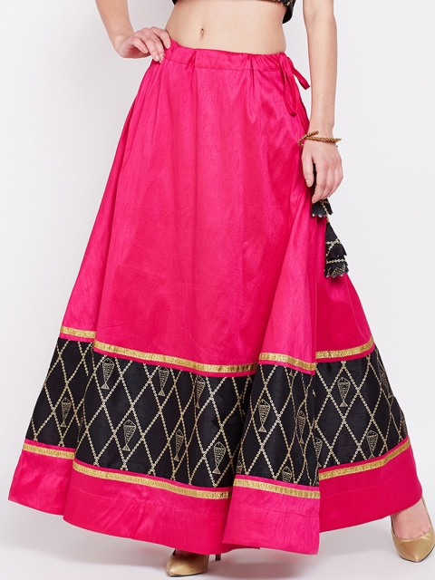 Studio Rasa Women Fuchsia Pink Hand Block Printed Skirt