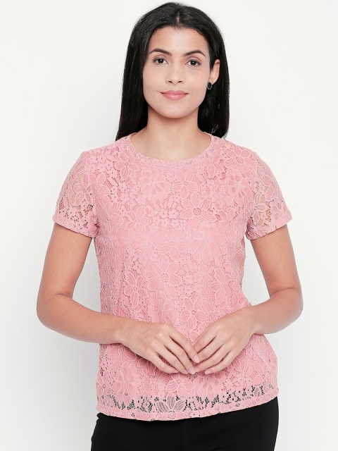 

Honey by Pantaloons Women Pink Self Design Knitted Top