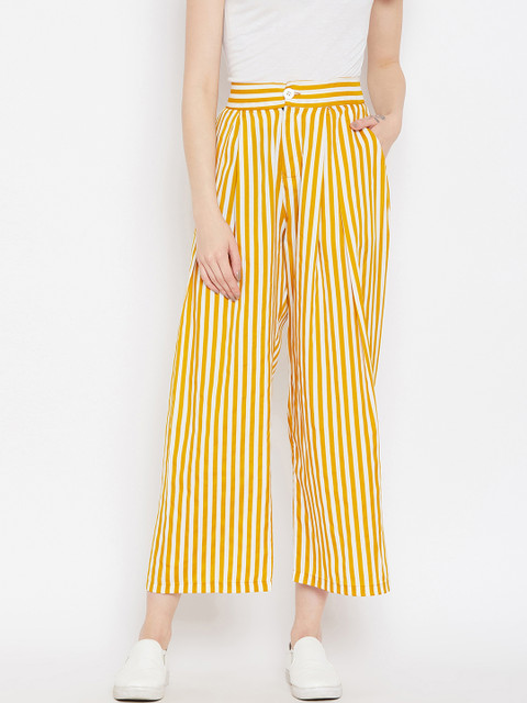 

HERS Women Yellow & White Relaxed Loose Fit Striped Parallel Trousers