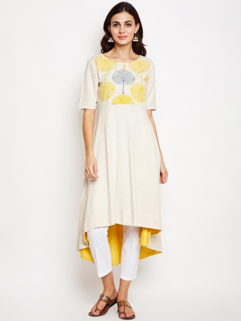 

studio rasa Women Off-White Solid Kurta with Trousers