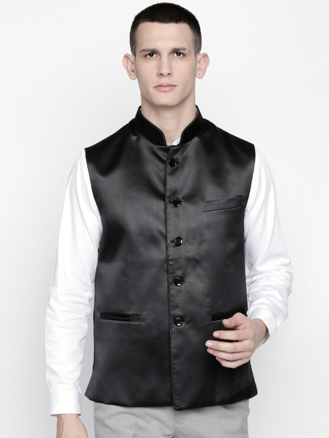 

Blacksmith Men Black Solid Nehru Jacket