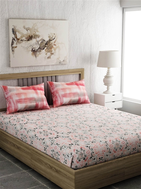 

EverHOME Red Ethnic Motifs 144 TC Cotton 1 Queen Bedsheet with 2 Pillow Covers