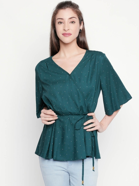 

Honey by Pantaloons Women Teal Green Printed Wrap Top