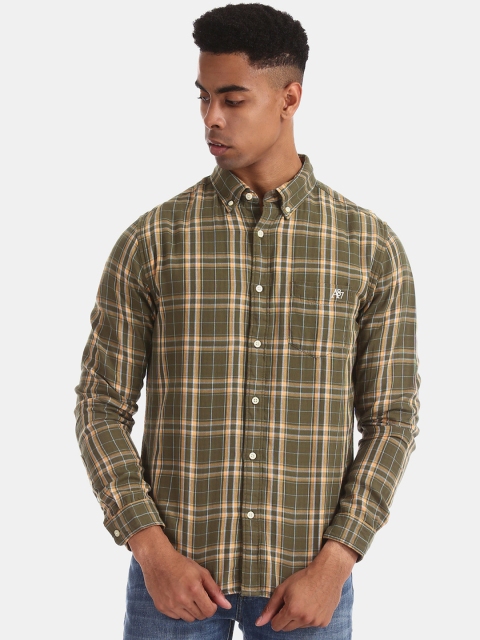 

Aeropostale Men Olive Green Regular Fit Checked Casual Shirt