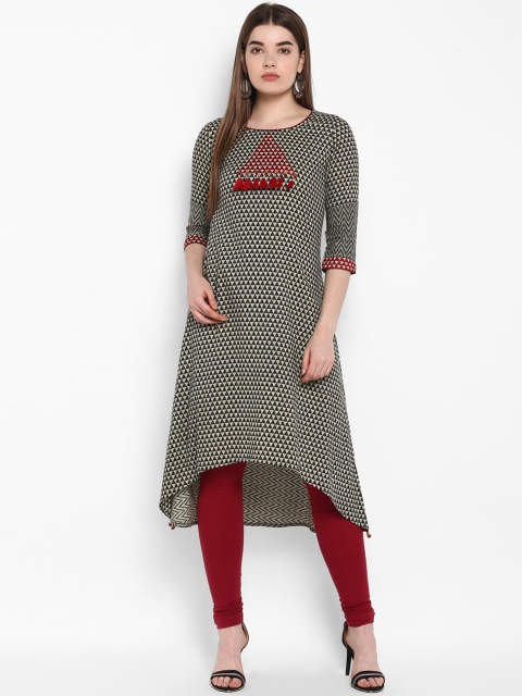 ETHNIC STREET Women Beige & Black Printed A-Line Kurta
