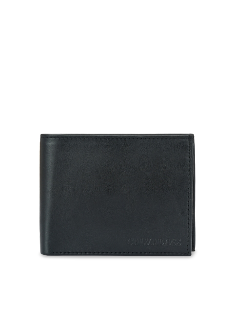 

Calvadoss Men Black Textured Leather Two Fold Wallet