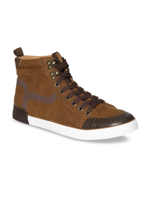

Flying Machine Men Brown Solid Synthetic Leather High-Top Sneakers