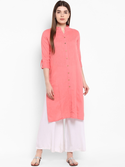 

ETHNIC STREET Women Peach-Coloured Solid Straight Kurta