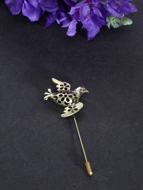 

Jewel Junction Men Gold-Toned Flower Pattered Bird Shaped Brooch