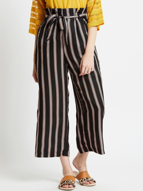

COVER STORY Women Black & White Regular Fit Striped Culottes