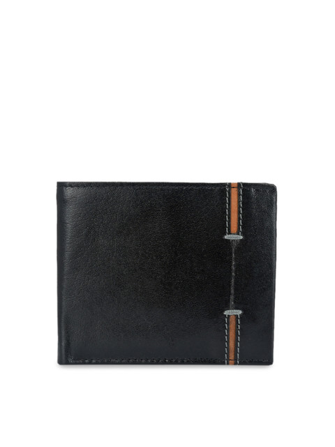 

Calvadoss Men Black & Tan Brown Textured Leather Two Fold Wallet