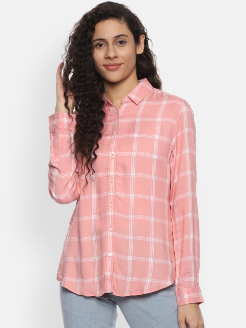 

Allen Solly Woman Women Pink & White Regular Fit Checked Casual Shirt