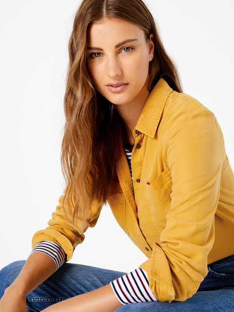 

Marks & Spencer Women Mustard Yellow Solid Shirt Style Top