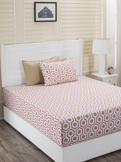 

MASPAR Red & Off-White Geometric 210 TC Cotton 1 King Bedsheet with 2 Pillow Covers