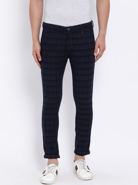 

Crimsoune Club Men Navy Blue Slim Fit Checked Regular Trousers