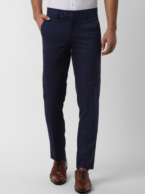 

Peter England Men Navy Blue Slim Fit Self Design Formal Trousers