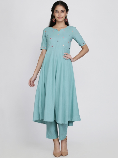 

Adizya Women Blue Solid Kurta with Trousers