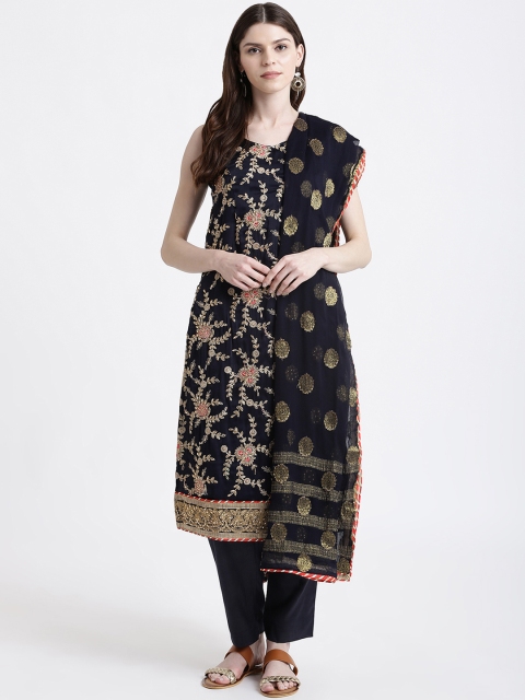 

Koskii Navy Blue Silk Blend Unstitched Dress Material