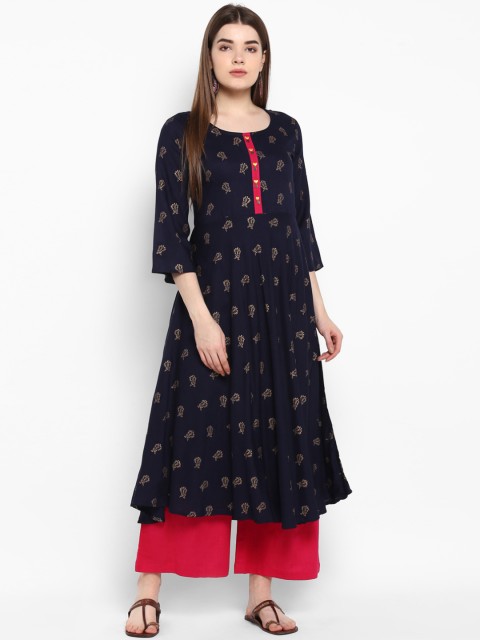 

ETHNIC STREET Women Navy Blue Printed Kurta with Palazzos